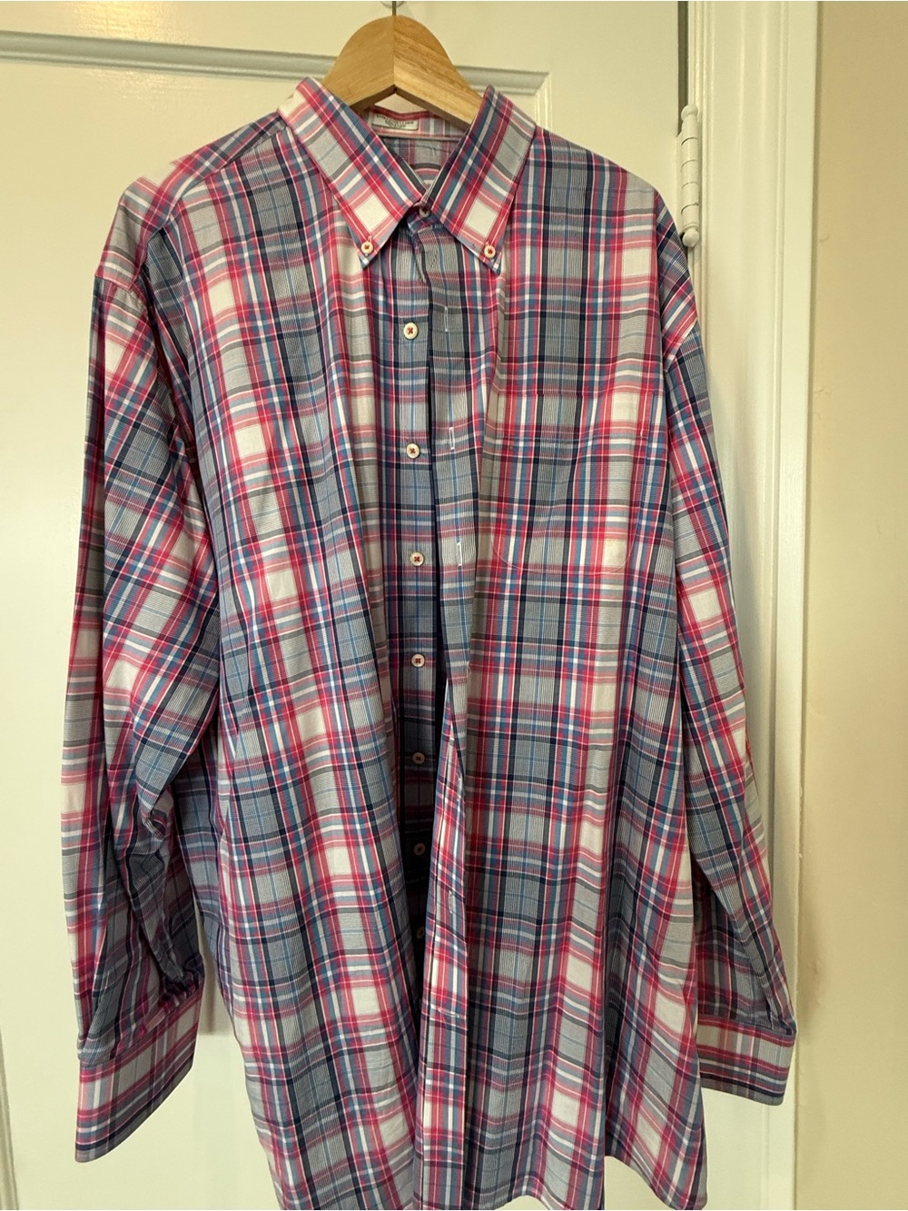 Peter Millar Pink and Blue Plaid Cotton Button-Down Shirt